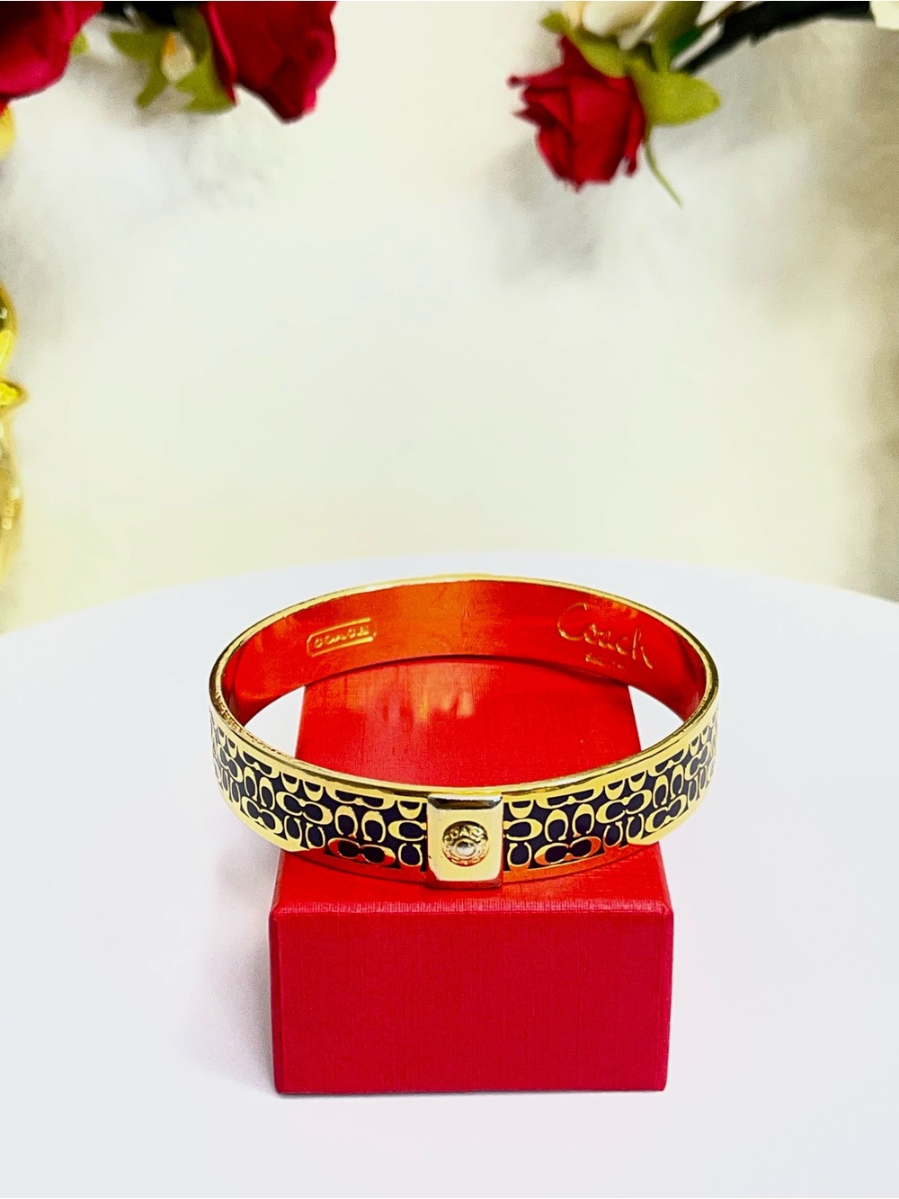 Coach Purple and Gold-tone Signature “C” Slip-on Bangle Bracelet - Picture 3 of 5